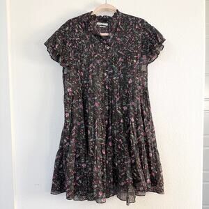 Isabel Marant Étoile Lanikay Floral Boho Peasant Dress Black Multicolor Size 40